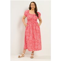 Yours Damen Yours – Kleid in Rot aus Popeline mit Paisleymuster und Bardotausschnitt in Größe 50-52 | Baumwolle/Elasthan