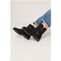 Yours Yours Damen Stiefeletten in Schwarz mit Doppelter Schnalle in Weiter E-Passform in Größe 41EEE