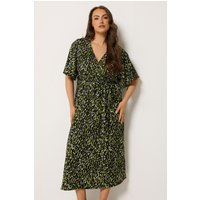 Yours Damen Yours – Kleid in Schwarz mit Abstraktem Muster und Wickeloptik Vorne in Größe 58-60 | Polyester/Elasthan
