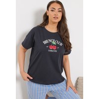 Yours Yours Damen SchlafT-Shirt in Marineblau mit dem Schriftzug „Brunch Club“ in Größe 62-64 | Baumwolle