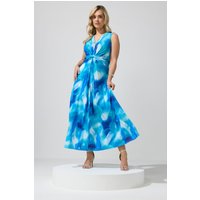 Yours London Yours London Damen Kleid in Blau mit Abstraktem Muster und Knotendetail in Größe 48 | Polyester/Elasthan