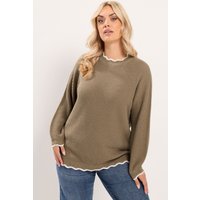 Yours Yours Damen Pullover in Mokkabraun mit Kontrastierendem Waffelmuster in Größe 46-48 | Acryl