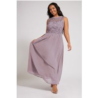 Yours London Yours London Damen Chiffonmaxibrautjungfernkleid mit Spitzenfront in Violett in Größe 44 | Polyester