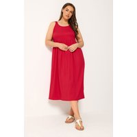 Yours Yours Damen Strukturiertes, Gesmoktes Kleid in Rot in Größe 54-56 | Polyester/Elasthan