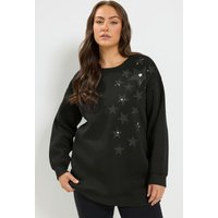 Yours Yours Damen Langärmliges Sweatshirt in Schwarz mit Sternmotiv in Größe 50-52 | Baumwolle/Polyester