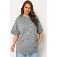 Yours Damen Yours – T-Shirt in Grau mit Animalprint und Ausbrennereffekt in Größe 58-60 | Polyester/Viskose