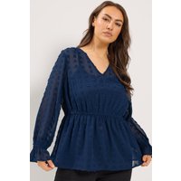 Yours Yours Damen Bluse in Marineblau mit Dobbymuster in Größe 58-60 | Polyester