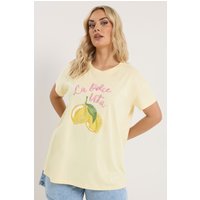 Yours Yours Damen Gelbes T-Shirt mit Zitronenmotiv und Perlen in Größe 46 | Baumwolle