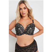 Yours Yours Fuller Bust Lingerie Gefütterter, Tief Ausgeschnittener BH in Schwarz mit Spitze in Größe 105C | Polyester/Elasthan/Polyamid
