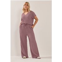 Yours Yours Damen Altrosa Hose mit Weitem Bein und Bläschenstruktur in Größe Short 46 | Polyester
