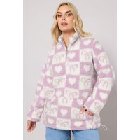 Yours Yours Damen Fleece in Rosa mit Kariertem Muster und Kurzem Zip in Größe 44 | Polyester
