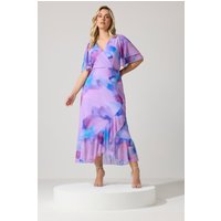 Yours London Damen Yours London – Wickelkleid in Lila mit Abstraktem Muster und Rüschensaum in Größe 54-56 | Polyester/Elasthan