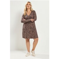 Yours Yours Damen Geripptes Tunikaoberteil in Braun mit Animalprint in Größe 48 | Polyester