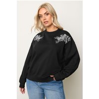 Yours Yours Damen Besticktes Sweatshirt in Schwarz in Größe 46 | Baumwolle/Polyester
