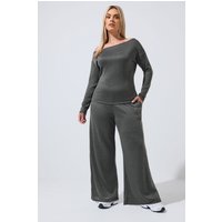 Limited Collection Damen Limited Collection – Hose in Anthrazit mit Weitem Bein in Größe 54-56 | Polyester