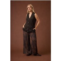 Yours Yours Damen Hose in Braun mit Leoprint in Knitteroptik und mit Weitem Bein in Größe 48 | Polyester/Elasthan