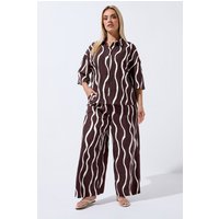 Limited Collection Limited Collection Damen Hose in Braun mit Weitem Bein mit Wellenmuster in Größe 46 | Baumwolle