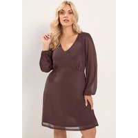 Yours Yours Damen Meshkleid in Schokobraun mit Ballonärmeln in Größe 44 | Polyester/Elasthan