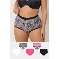 Yours Plus Size Curve Yours – Voll Bedeckende Slips in Rosa mit Gänseblümchenprint, 5er Pack in Größe 54-56 | Baumwolle/Elasthan
