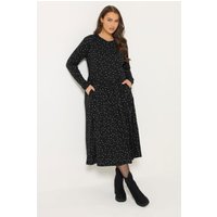 Yours Damen Yours – Maxikleid in Schwarz mit Polka Dots und Schößchen in Größe 48 | Baumwolle