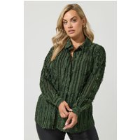 Yours London Damen Yours London – Strukturiertes Jacquardhemd in Grün mit Streifen in Größe 58-60 | Polyester