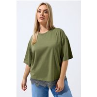 Limited Collection Limited Collection Damen T-Shirt in Khakigrün mit Spitzensaum in Größe 44 | Baumwolle