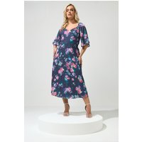 Yours London Yours London Damen Midaxi-Kleid in Marineblau mit Blumenmuster in Größe 48 | Polyester