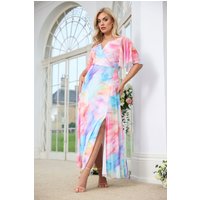 Yours London Yours London Damen Wickelkleid in Weiß mit Verschwommenem Abstraktem Muster in Größe 52 | Polyester/Elasthan
