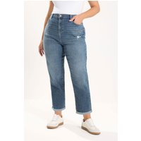Yours Yours Damen Mittelblaue Boyfriendjeans im Distressedlook in Größe 42 | Baumwolle/Elasthan