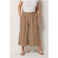 Yours Damen Yours – Plissierte, Knöchellange Hose in Braun mit Abstraktem Muster in Größe 44 | Polyester/Elasthan