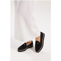 Yours Yours Damen Trensenloafer in Schwarz aus Wildlederimitat in Breiter E-Passform in Größe 37EEE | Textil/Synthetik