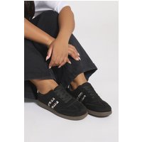 Yours Yours Damen Retrosneaker in Schwarz mit Leoprint und Streifen in Extra Weiter Eeepassform in Größe 38EEE | Textil