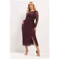 Yours London Yours London Damen Kleid in Schokobraun aus Spitze mit Seitlicher Drapierung in Größe 54-56 | Polyester/Elasthan