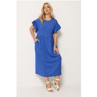 Yours Yours Damen Maxikleid in Blau mit Punkten in Größe 62-64 | Polyester/Elasthan