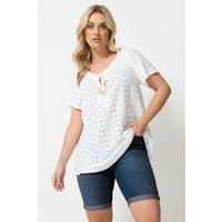 Yours Yours Damen Jeansshorts in mittelblau mit Umschlag in Größe 42 | Baumwolle/Elasthan
