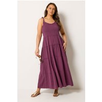 Yours Yours Damen Gestuftes Kleid in Dunkelrosa aus Seihtuchgewebe in Größe 42 | Baumwolle
