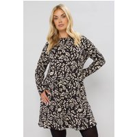 Yours Yours Damen Geripptes Tunikaoberteil in Schwarz mit Abstraktem Print in Größe 46 | Polyester/Elasthan