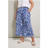 Yours Yours Damen Strukturierte Midaxi-Culottes in Blau mit Abstraktem Blumenmuster in Größe 54-56 | Polyester