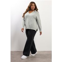 Yours Yours Damen Pullover in Grau mit Deckenstich und Kragen in Größe 50-52 | Polyester/Elasthan/Acryl