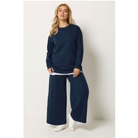 Yours Yours Damen Set aus Sweatshirt, Jogginghose und T-Shirt in Marineblau in Größe 48 | Baumwolle/Polyester