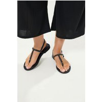 Yours Yours Damen Schwarze Zehenstegsandalen mit Strasssteinen in Extra Weiter Eeepassform in Größe 40EEE | Synthetik/Leder