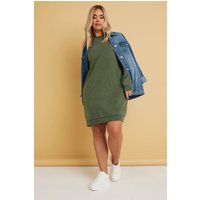Yours Yours Damen Sweatshirtkleid in Khakigrün mit Taschen in Größe 58-60 | Baumwolle/Polyester