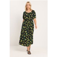 Yours Damen Yours – Maxikleid in Schwarz mit Sonnenblumenprint in Größe 54-56 | Viskose