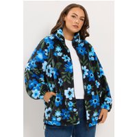 Yours Yours Damen Fleecejacke mit Reißverschluss in Blau mit Blumenmuster in Größe 58-60 | Polyester