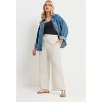 Yours Yours Damen Hose in Naturbraun mit Weitem Bein aus Leinen in Größe 48 | Viskose/Leinen