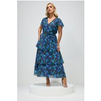 Yours London Yours London Damen Gestuftes Maxikleid in Marineblau mit Blumenmuster in Größe 48 | Polyester