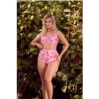 Yours Yours Damen Bikinihose in Rosa mit Muschelprint und Superhohem Bund in Größe 50 | Polyester/Elasthan
