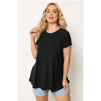Yours Yours Damen Ausgestelltes T-Shirt in Schwarz mit Kontrastierenden Nähten in Größe 44 | Polyester/Elasthan