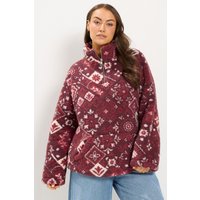 Yours Yours Damen Fleecejacke in Rot mit Kachelmuster und Kurzreißverschluss in Größe 42 | Polyester