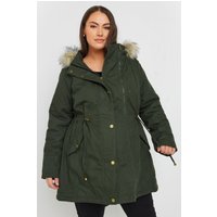 Bump It Up Bump It Up Damen Maternity – Parka in Khaki mit Pelzbesatz in Größe 50-52 | Baumwolle